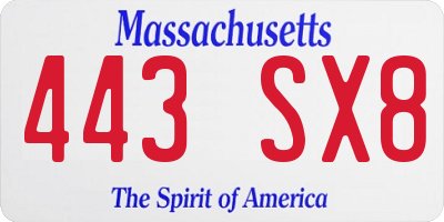 MA license plate 443SX8