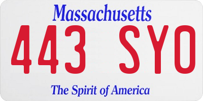 MA license plate 443SY0