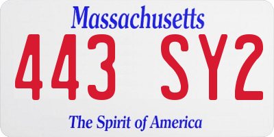 MA license plate 443SY2