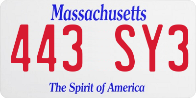 MA license plate 443SY3