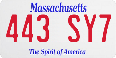 MA license plate 443SY7