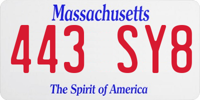 MA license plate 443SY8
