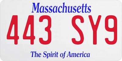 MA license plate 443SY9