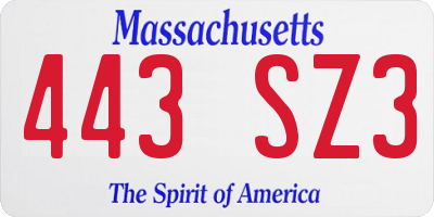 MA license plate 443SZ3