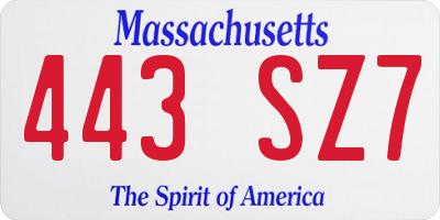 MA license plate 443SZ7
