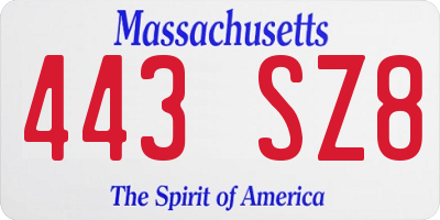 MA license plate 443SZ8