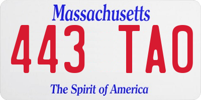 MA license plate 443TA0