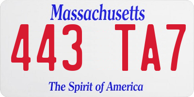 MA license plate 443TA7