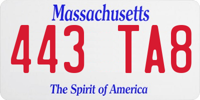 MA license plate 443TA8