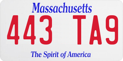 MA license plate 443TA9