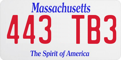 MA license plate 443TB3