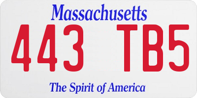 MA license plate 443TB5