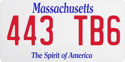 MA license plate 443TB6