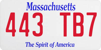 MA license plate 443TB7