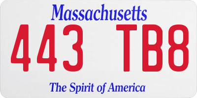 MA license plate 443TB8