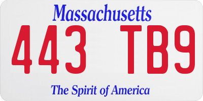 MA license plate 443TB9