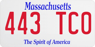 MA license plate 443TC0