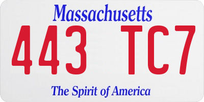 MA license plate 443TC7