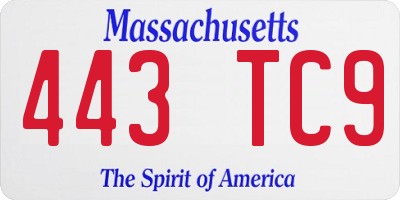 MA license plate 443TC9