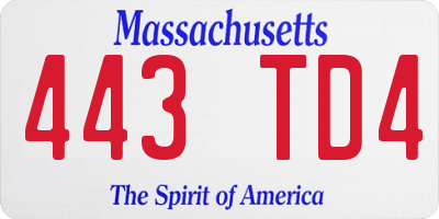 MA license plate 443TD4