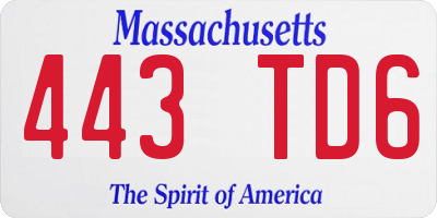 MA license plate 443TD6