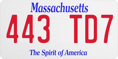 MA license plate 443TD7