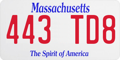 MA license plate 443TD8