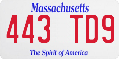 MA license plate 443TD9