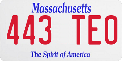 MA license plate 443TE0