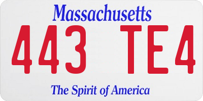 MA license plate 443TE4