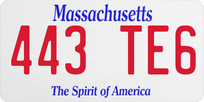 MA license plate 443TE6