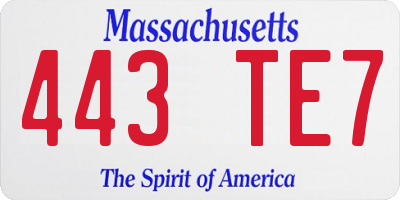 MA license plate 443TE7
