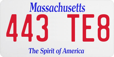 MA license plate 443TE8