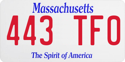 MA license plate 443TF0
