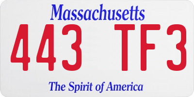 MA license plate 443TF3