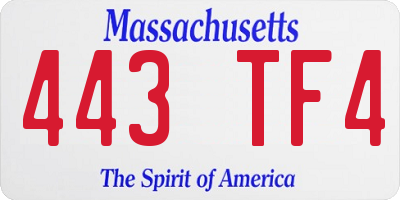 MA license plate 443TF4
