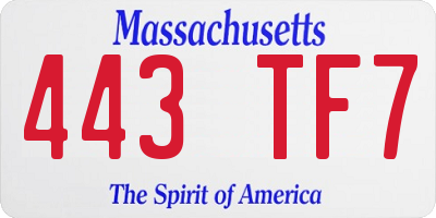 MA license plate 443TF7