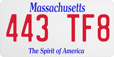 MA license plate 443TF8
