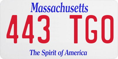 MA license plate 443TG0