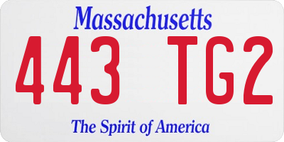 MA license plate 443TG2