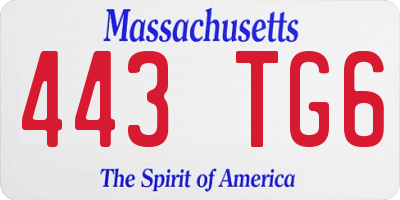 MA license plate 443TG6