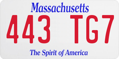 MA license plate 443TG7