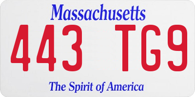 MA license plate 443TG9