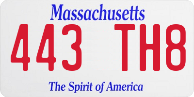 MA license plate 443TH8