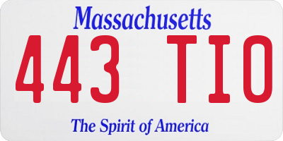 MA license plate 443TI0