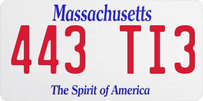 MA license plate 443TI3