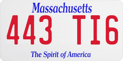 MA license plate 443TI6