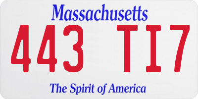 MA license plate 443TI7