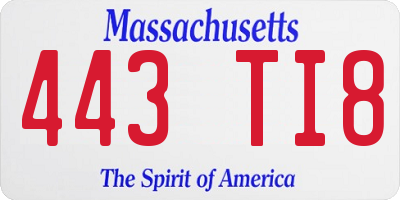 MA license plate 443TI8