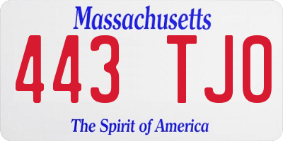 MA license plate 443TJ0